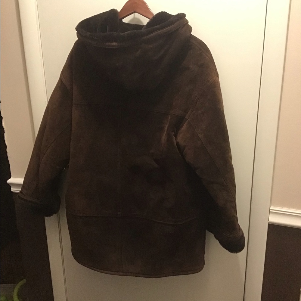 Gallery Woman dark brown heavy suede plush lined hooded coat